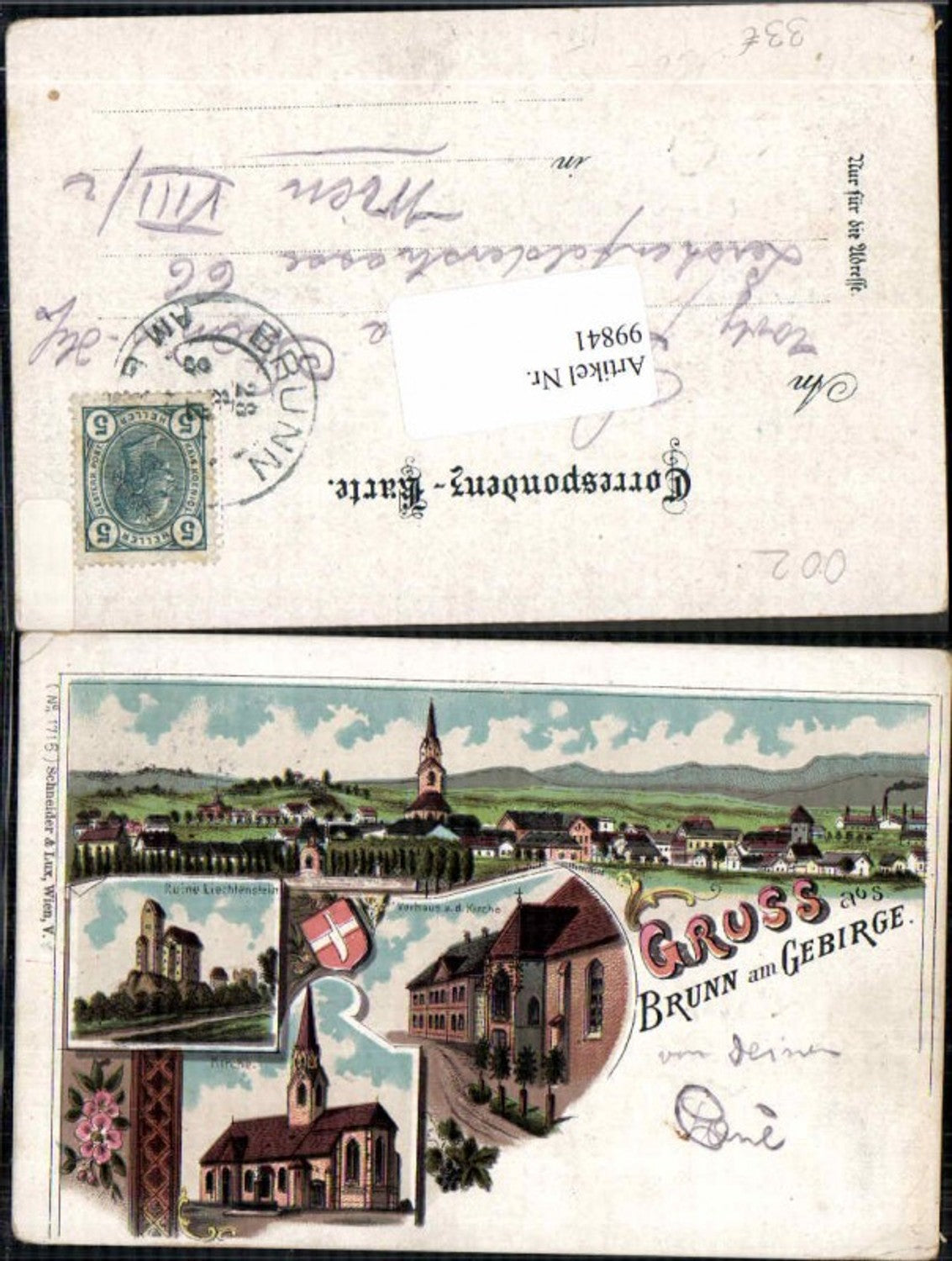 99841, Great lithograph, greetings from the mountains of Liechtenstein, entrance hall