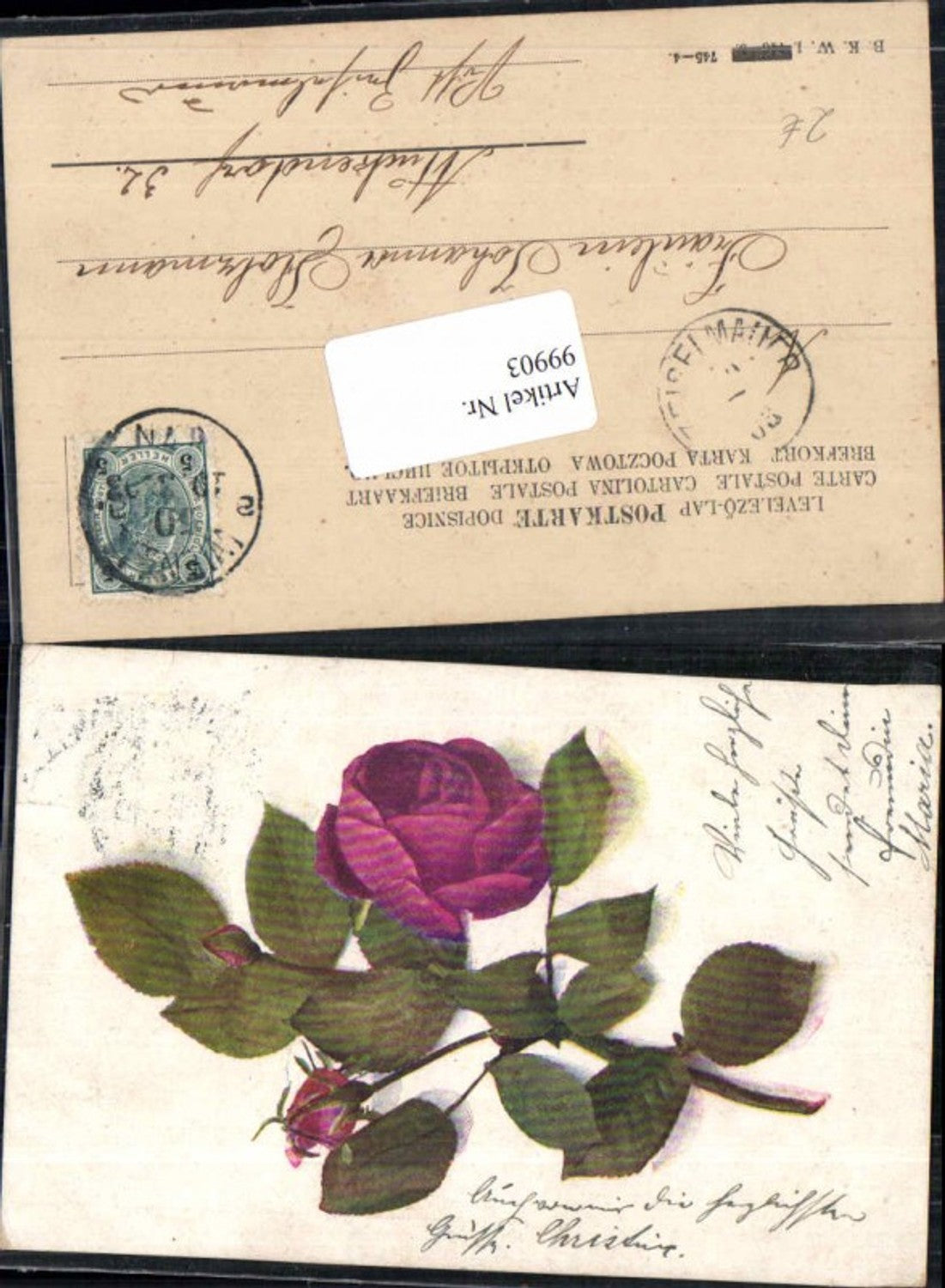 99903,Litho Schöne Blume Rose B.K.W.I 745-4