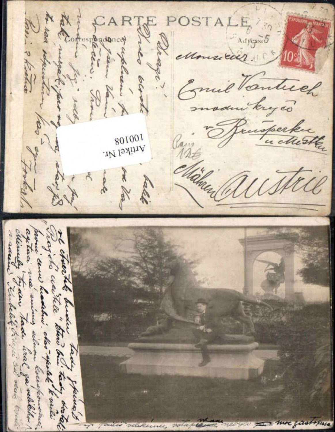 100108,RARE FotoAK Paris Denkmal Leute 1913