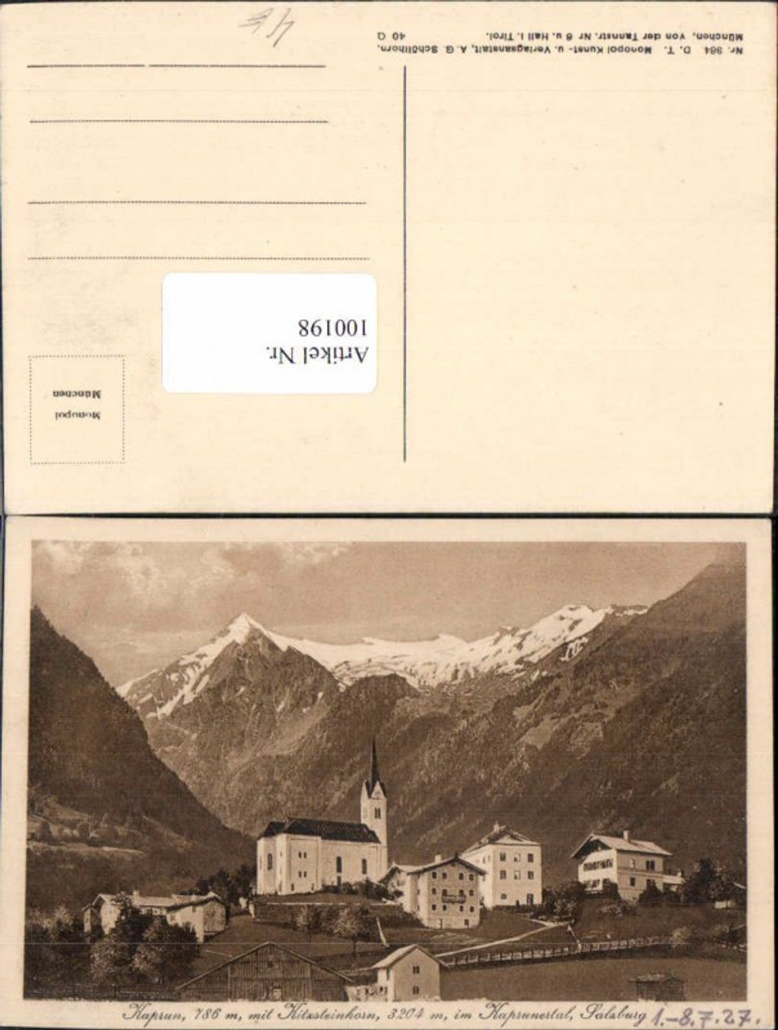 100198,Kaprun m. Kitzsteinhorn Ortsansicht 1927