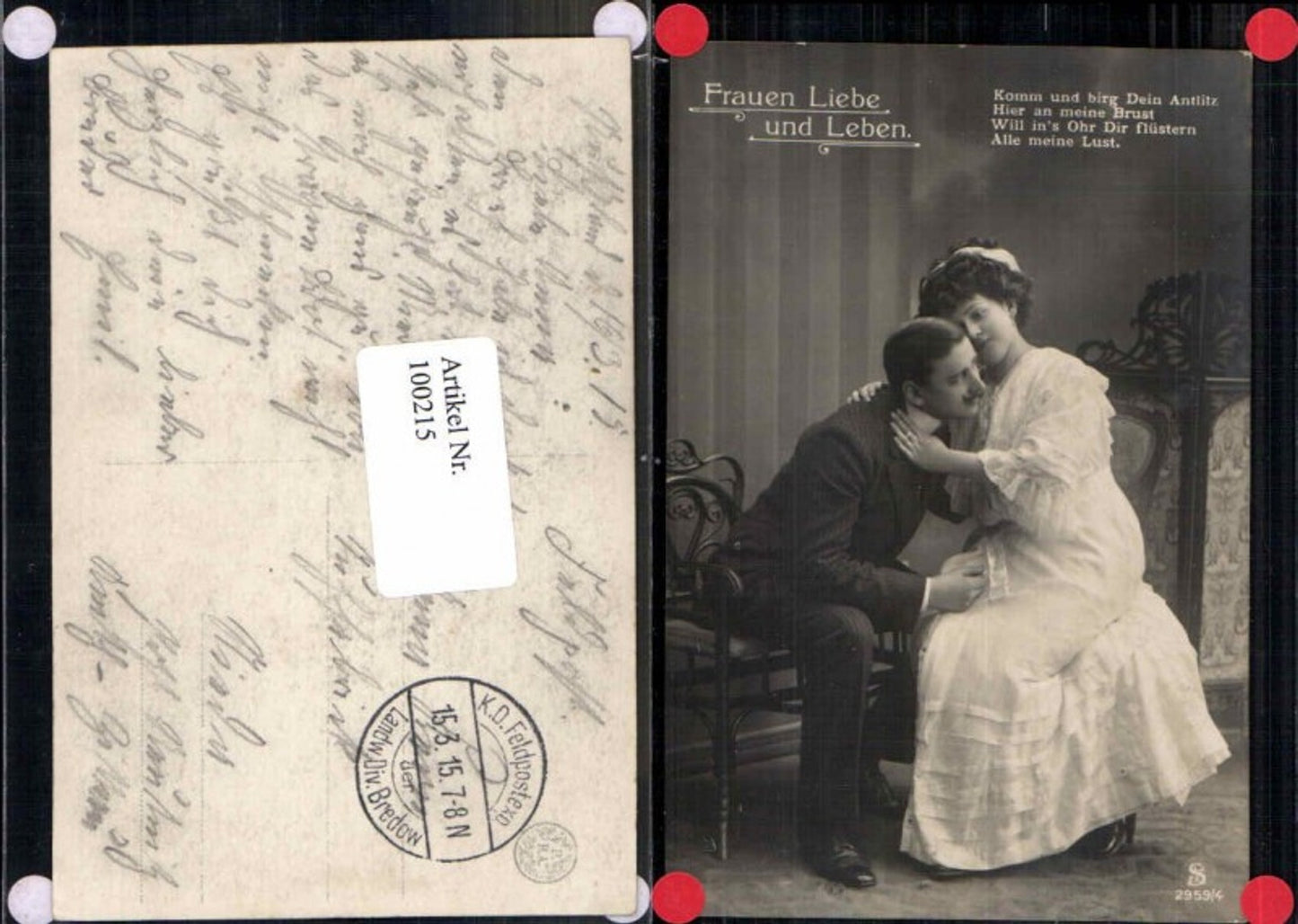 100215,Frau m. Mann Liebespaar Kleid Spruch