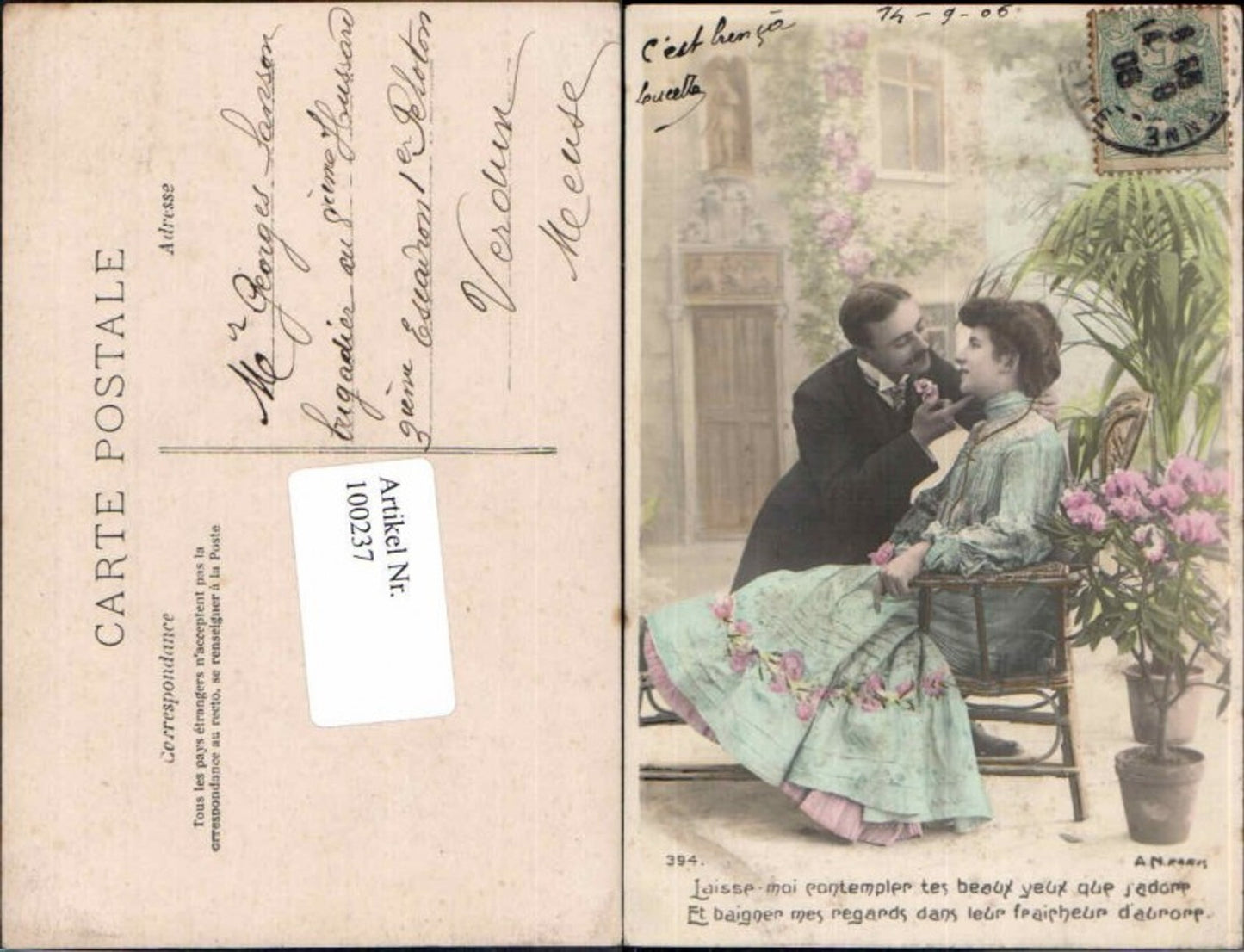 100237,Mann küsst Frau Blaues Kleid Rosen Girl Flower