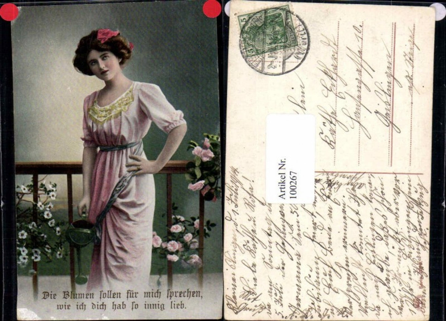100267,Frau m. Gießkanne 1910 Fashion Edwardian Girl Can