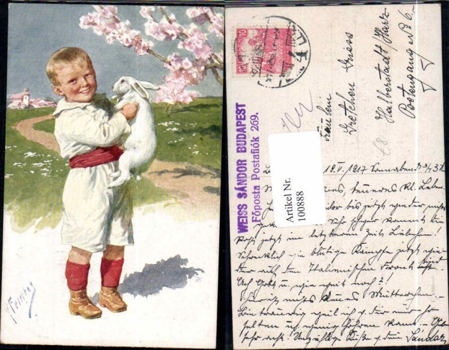 100888,Karl Feiertag Junge m. Kanninchen Ostern B.K.W.I 4605-5