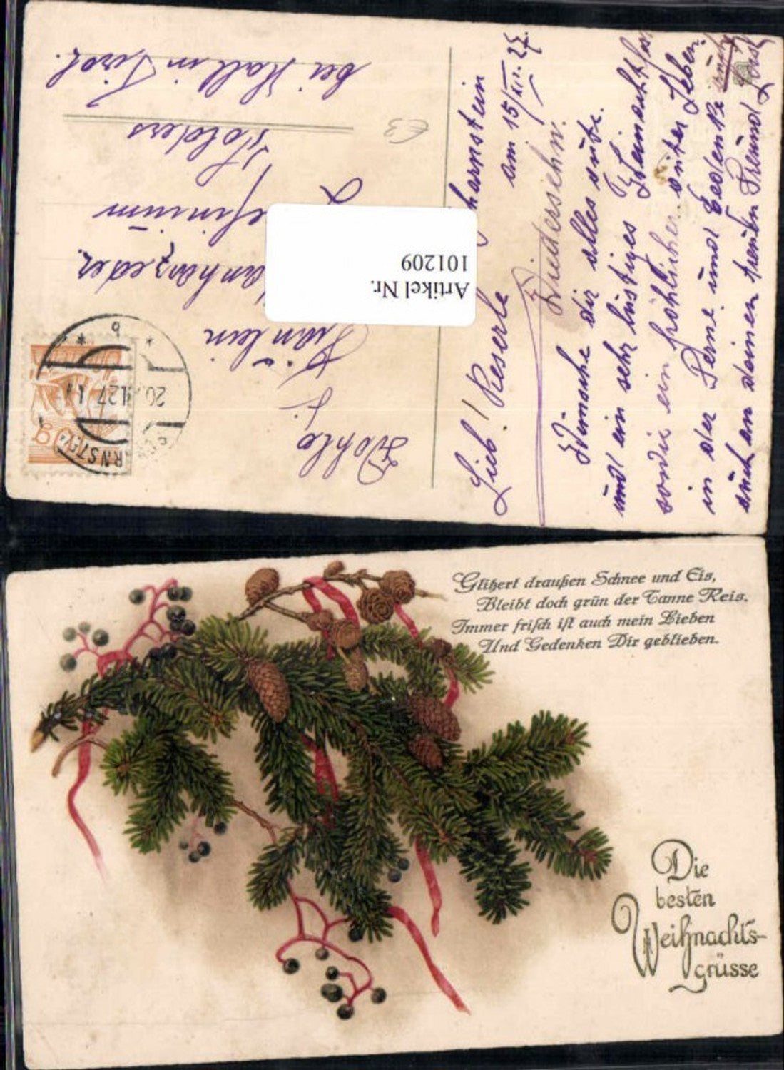 101209, Christmas fir branches pine cones 1927
