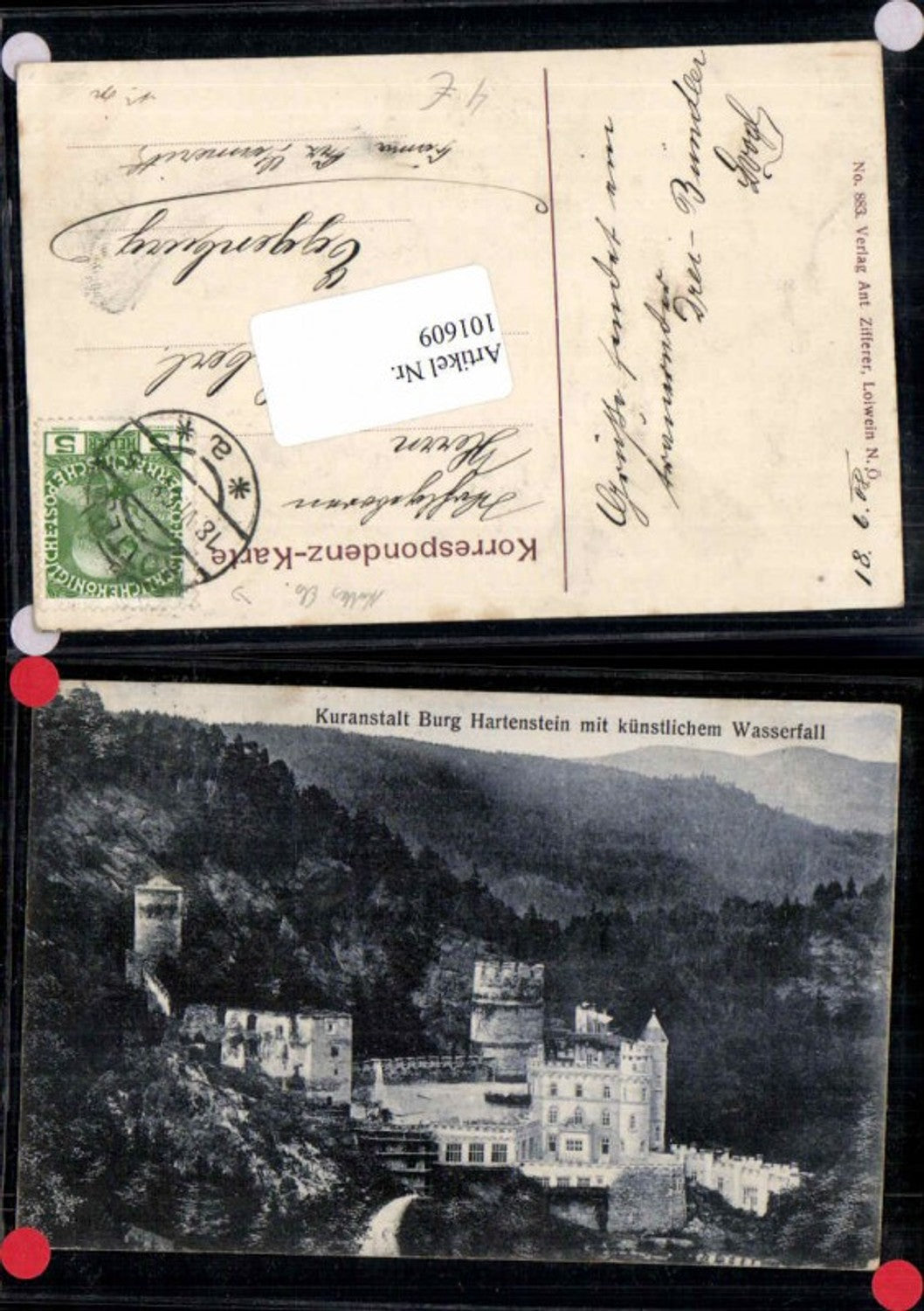 101609,Burg Hartenstein b. Kottes Els Krems m. Wasserfall 1907