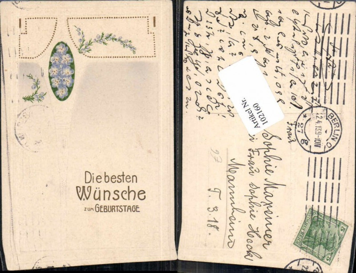 102160,Präge Jugendstil Geburtstag Art Deco