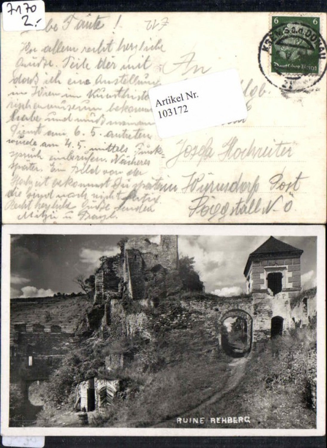 103172,Ruine Rehberg Partie 1938 bei Krems Imbach Senftenberg