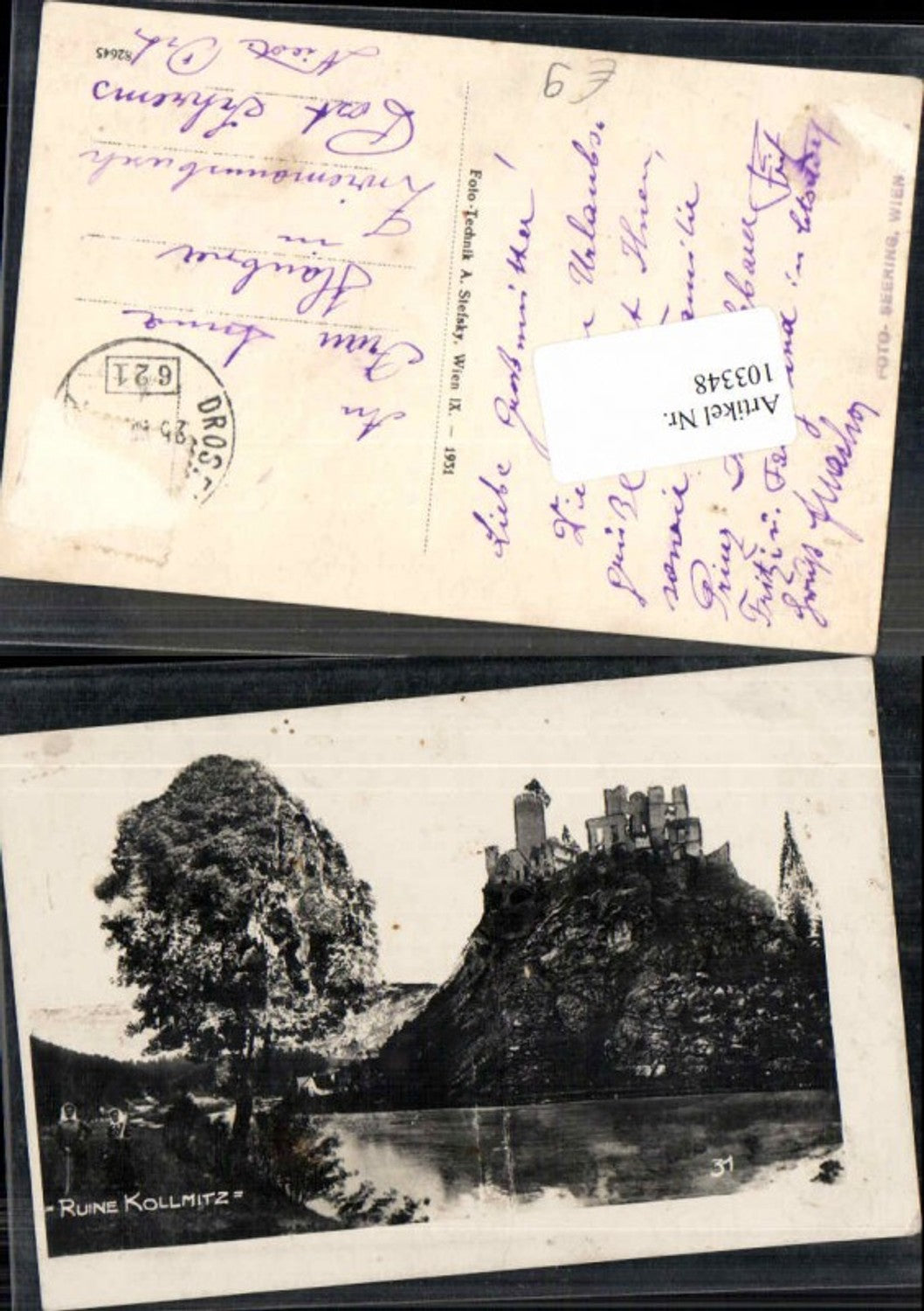 103348,FotoAK Ruine Kollmitz b. Ludweis Aigen 1931