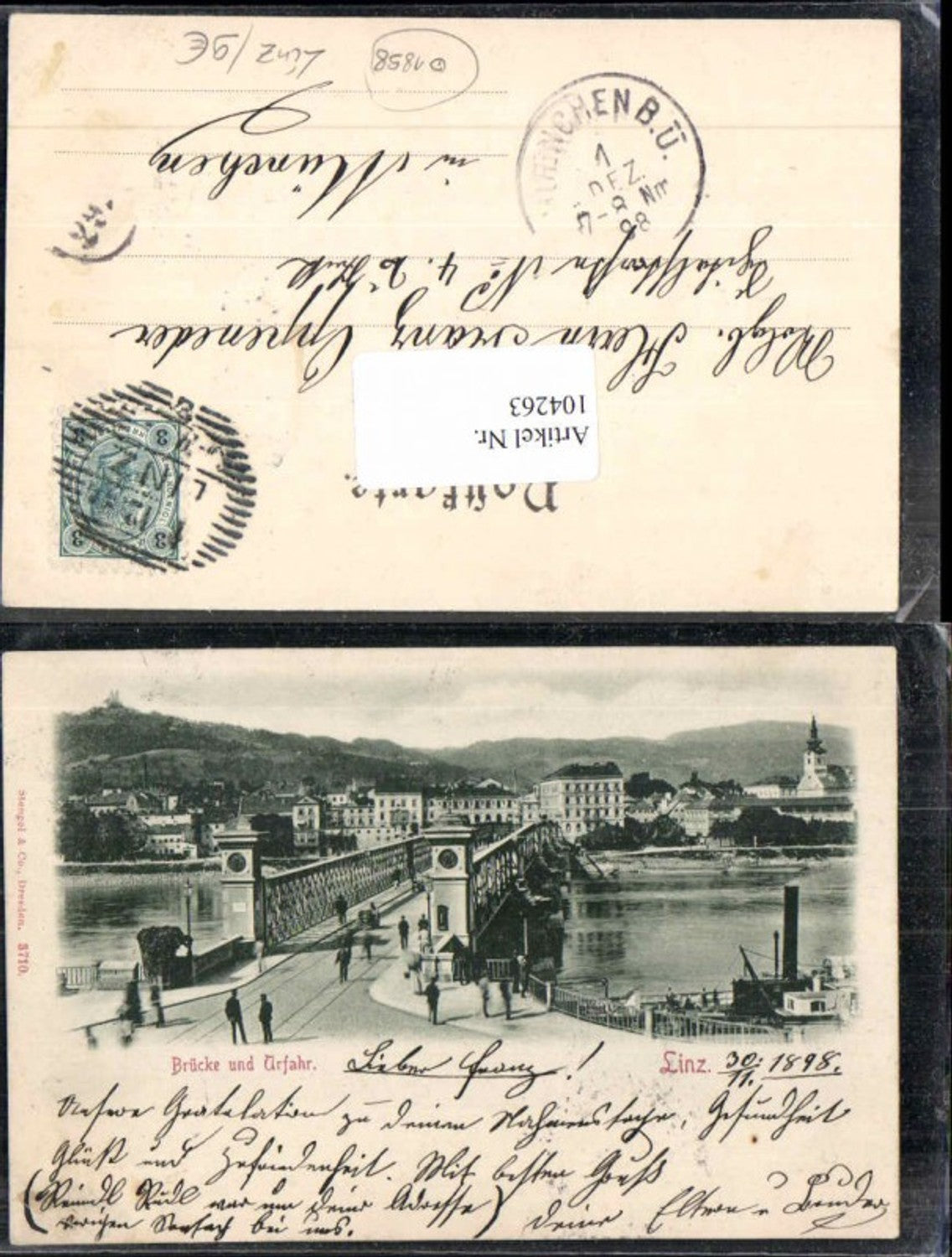 104263,Linz a.d. Donau Brücke m. Urfahr 1898