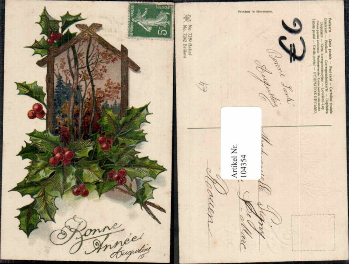 104354,Präge AK Stachelbeeren Blumen Neujahr