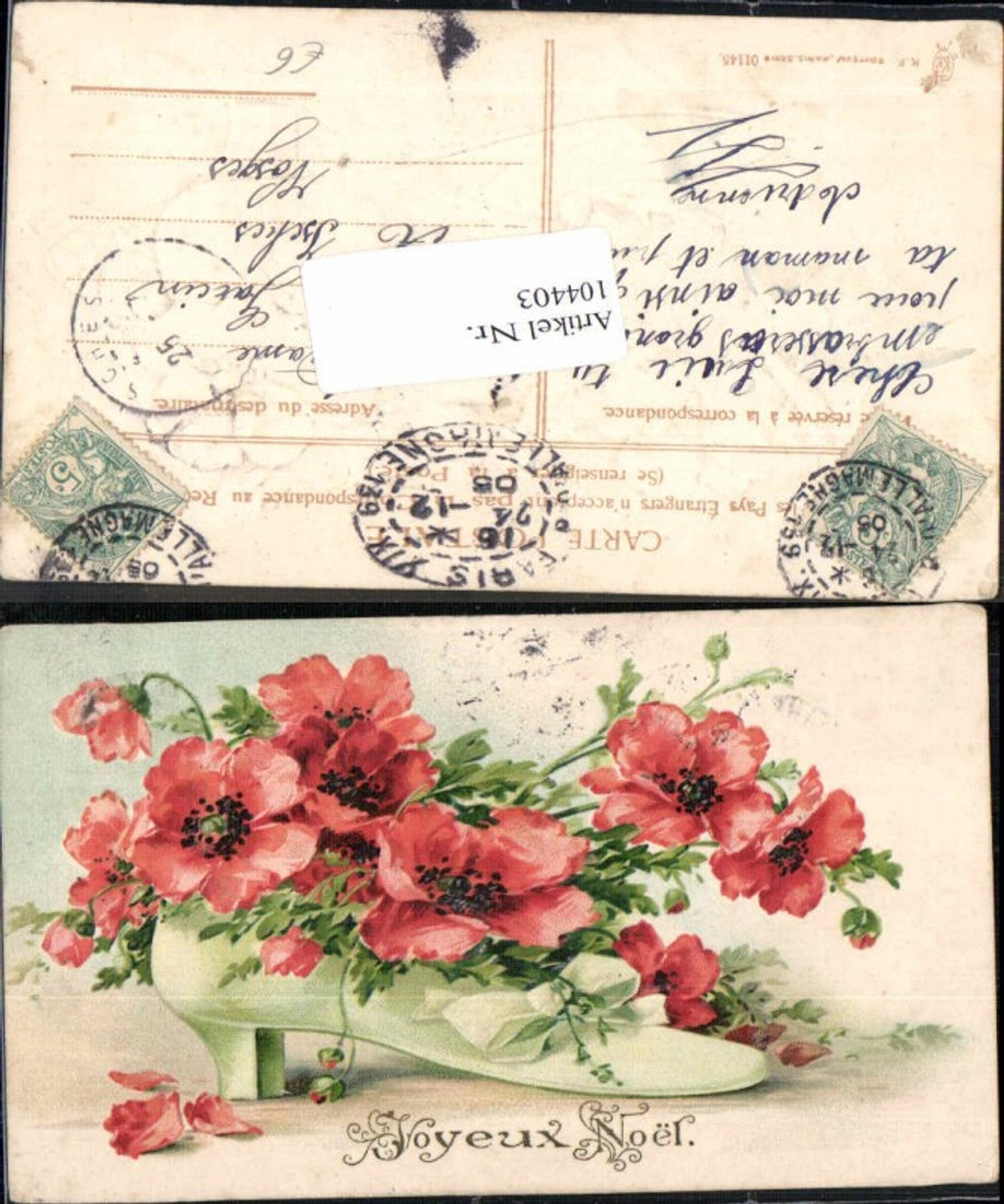 104403,Präge AK Pantoffel Schuh m. Blumen Litho