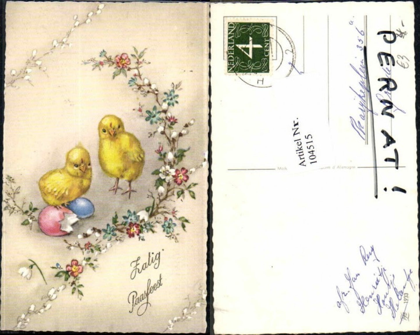 104515, Easter chicks Easter eggs flowers