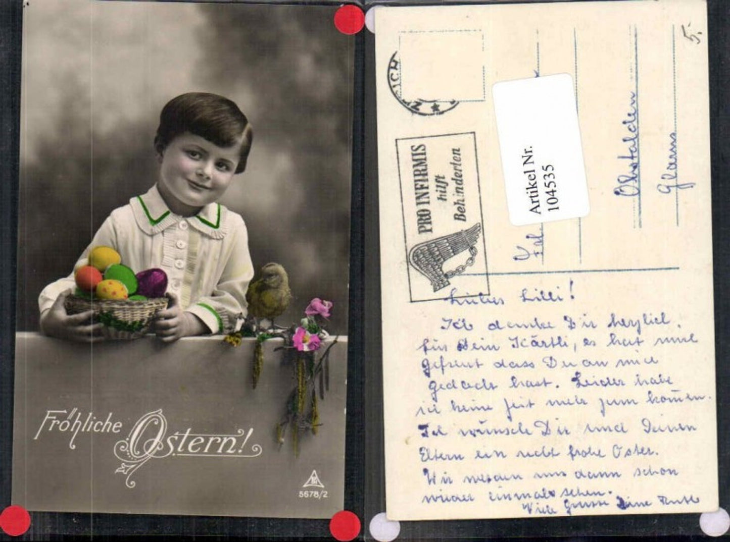 104535,Ostern Junge m. Küken Ostereier Coloriert Photochemie