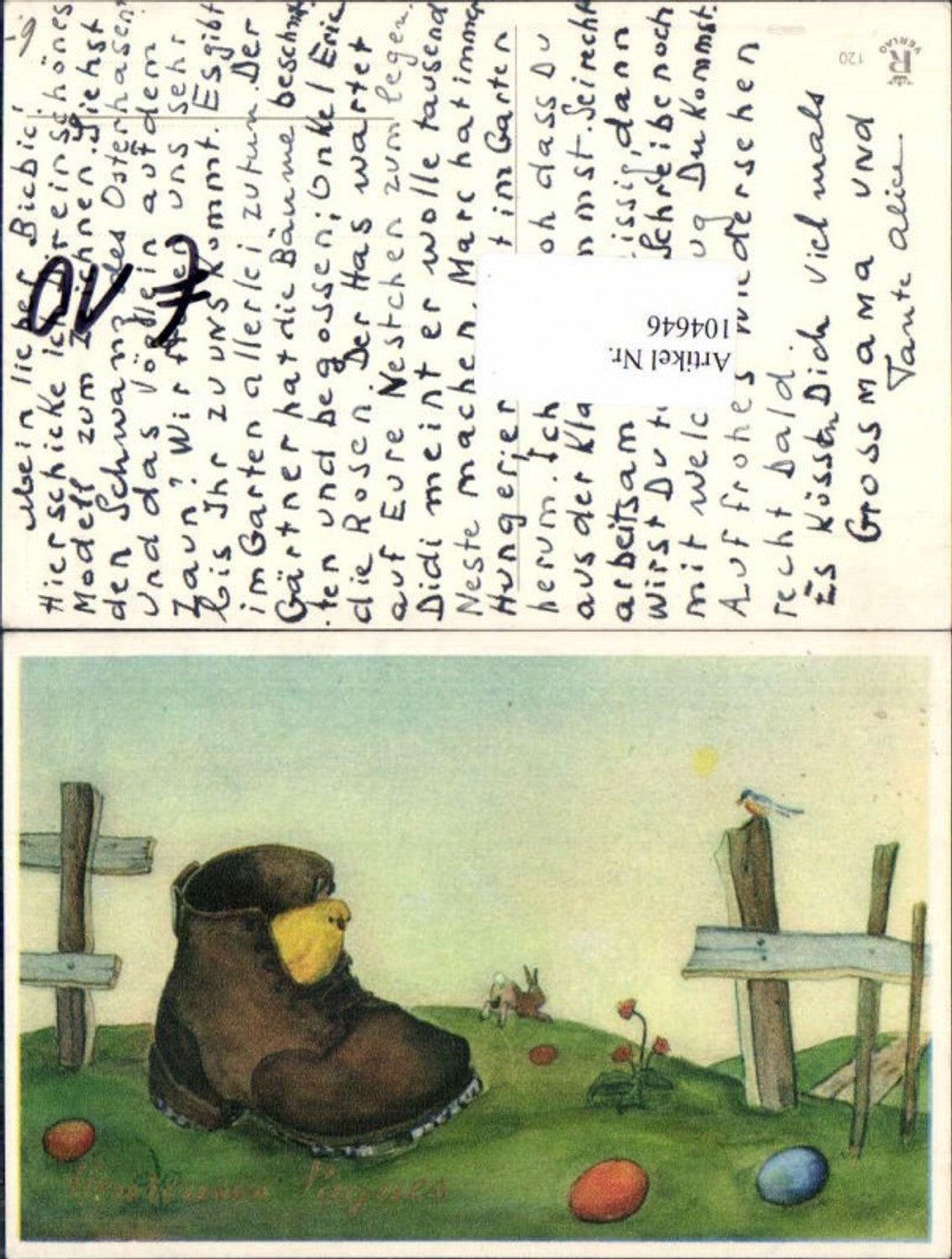 104646,Ostern Küken schaut aus Stiefel ostereier Vogel