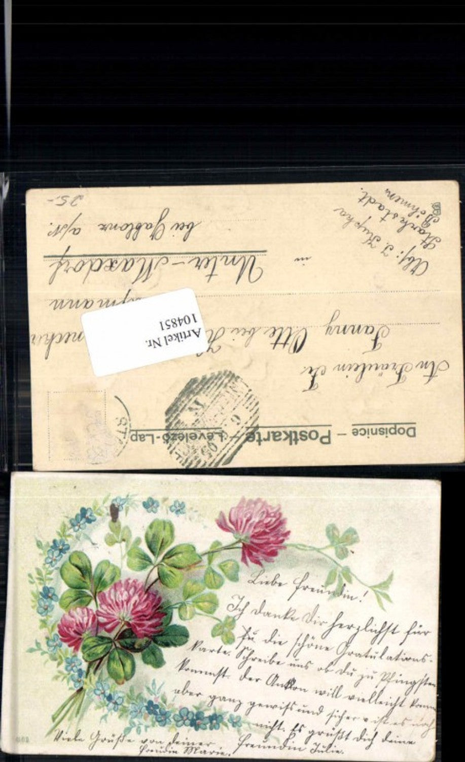 104851,Präge Litho Klee Blumen 1900
