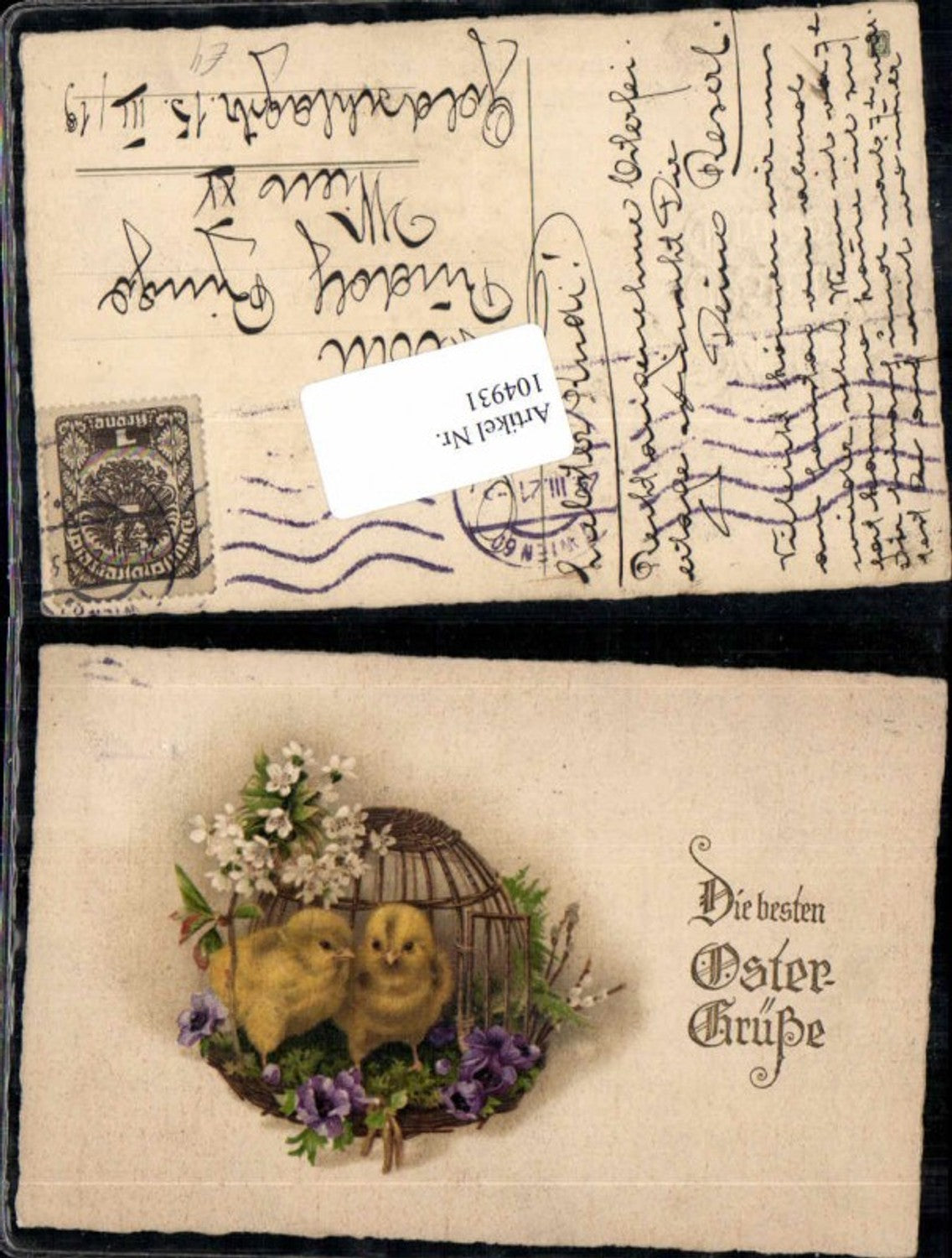 104931,Ostern Küken kommen aus Käfig Blumen