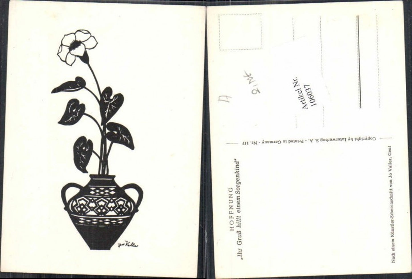 106037,Scherenschnitt Silhouette JO Valler Blume Vase