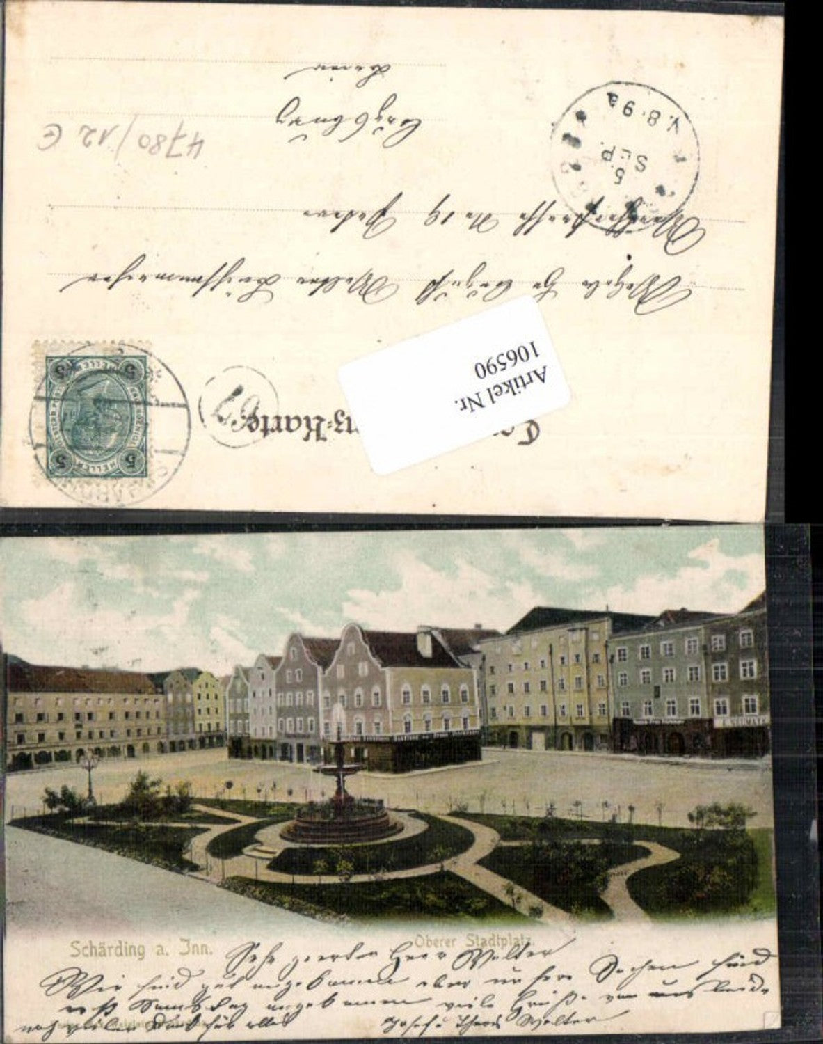 106590,Gruss aus Schärding am Inn Oberer Stadtplatz 1902 Geschäfte