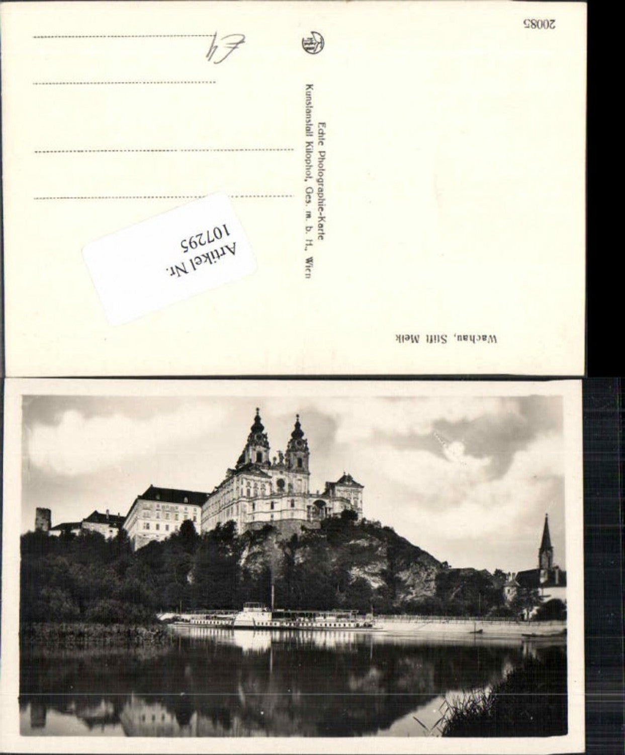 107295, Melk Abbey on the Danube with steamer ship Dürnstein