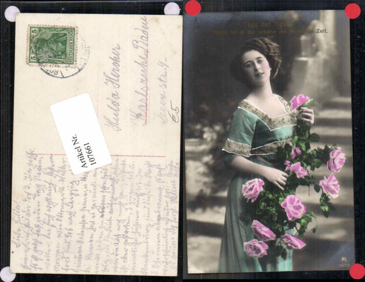 107661,Schöne Frau m. Rosen Blumen Edwardian Girl