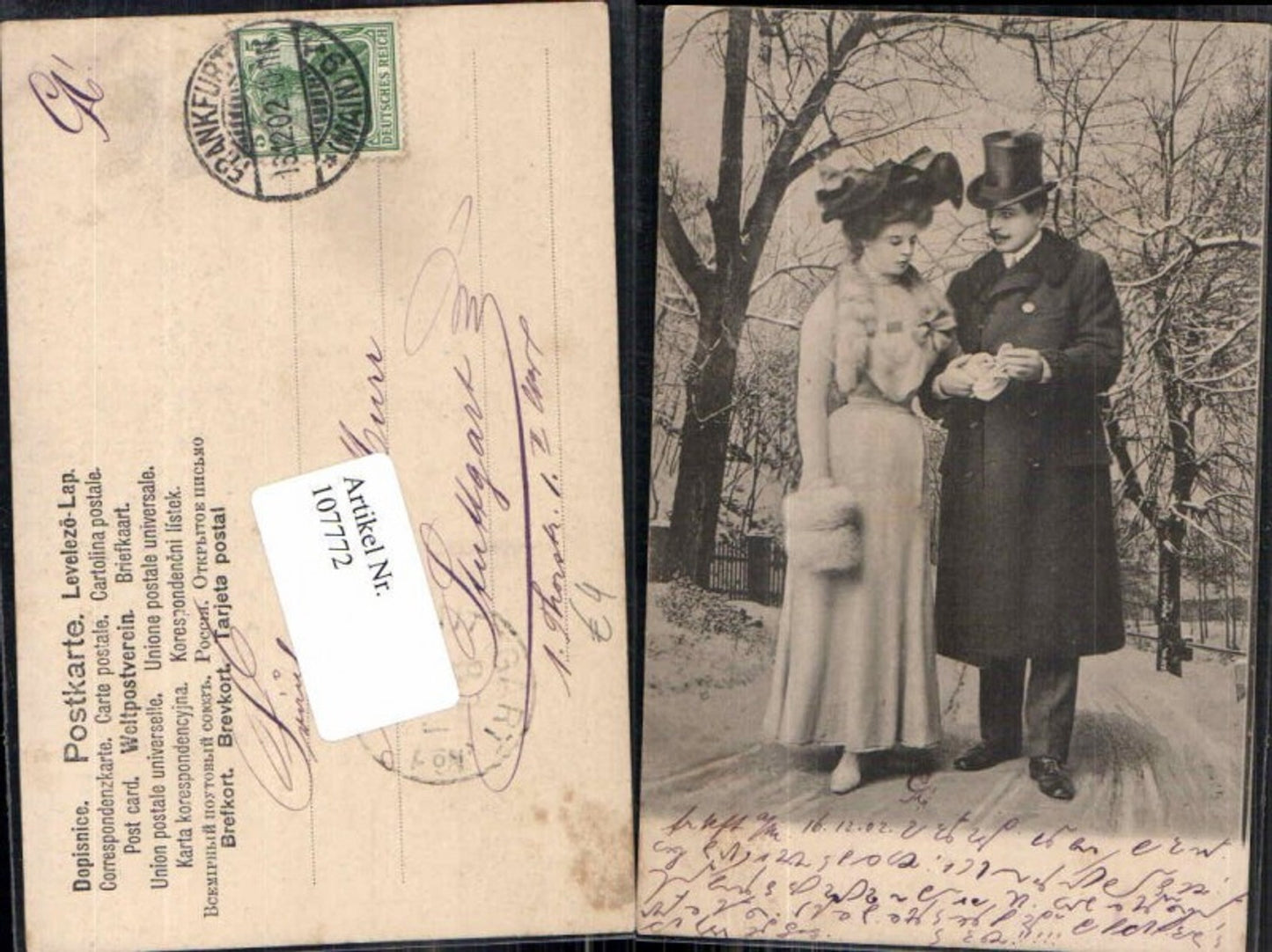 107772,Edwardian Girl Frau m. Hut Pelzmode Pelz Zylinder