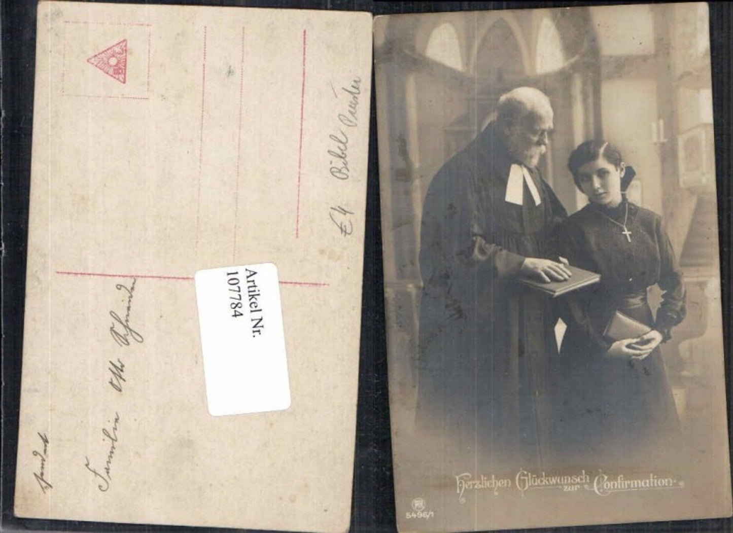 107784,RPH Priester Pfarrer m. Mädchen Konfirmation Kreuz Halskette Bibel