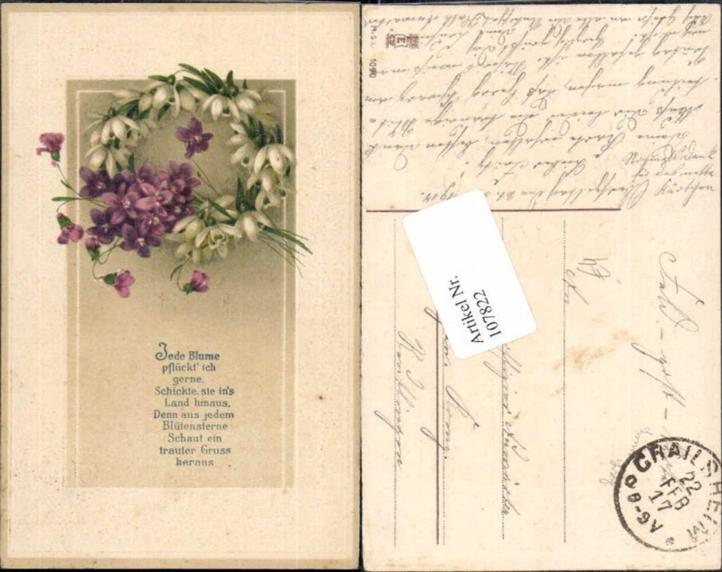 107822, Embosser Lithograph Flowers Saying 1900