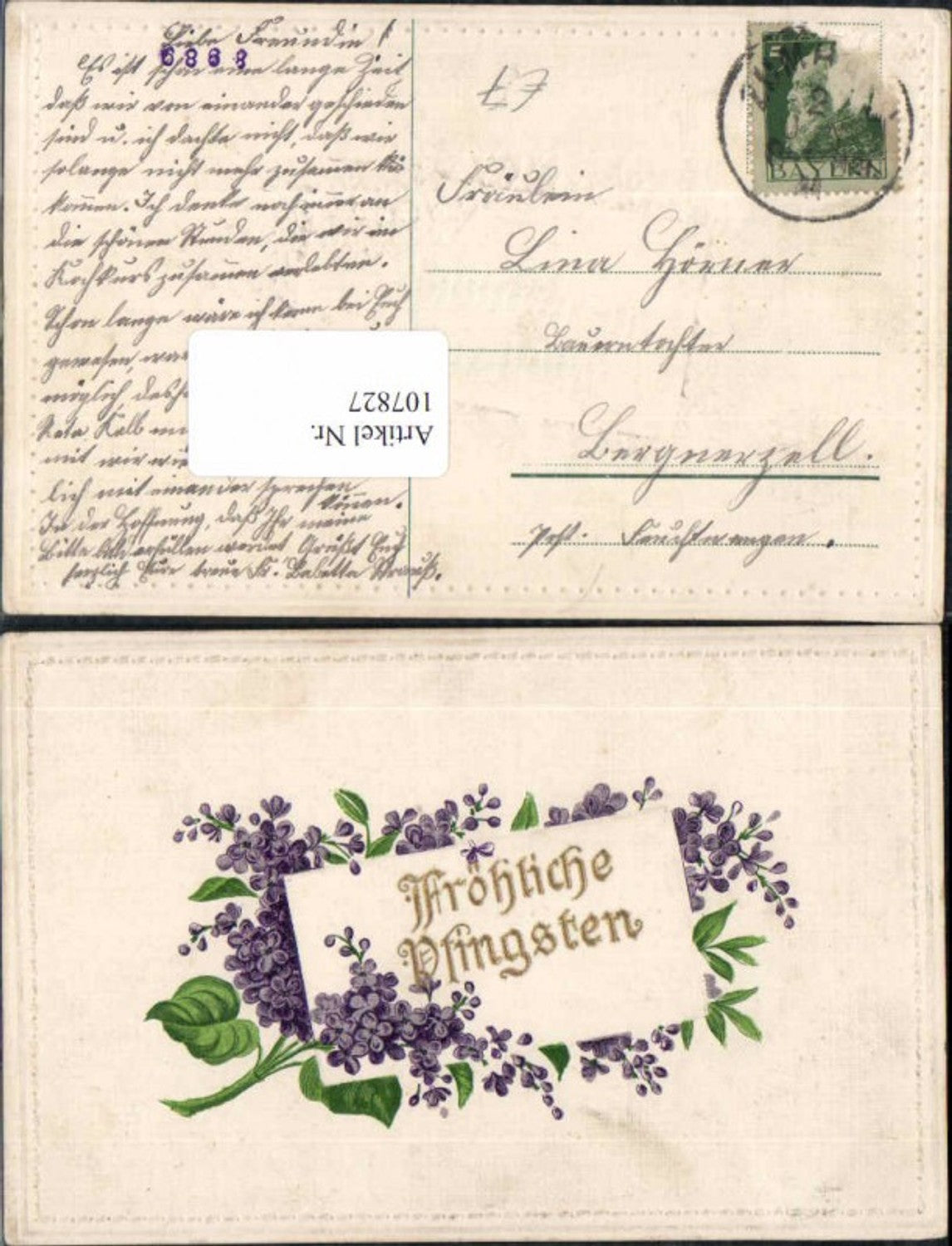 107827,Tolle Präge AK Pfingsten Blumen Veilchen