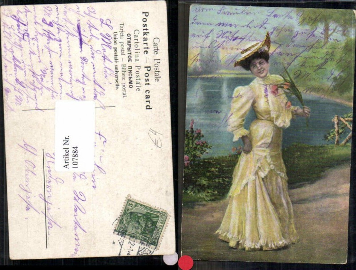 107884,Schöne Frau m. Hut Hat Jugendstil Art Nouveau