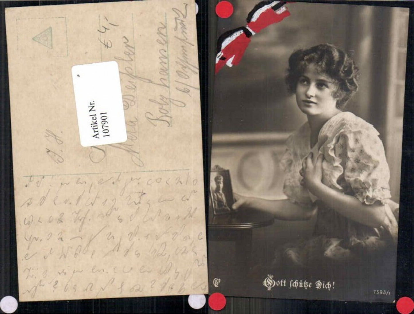 107901,GL Co Patriotic Beautiful Woman with Picture of Man Soldier Edwardian Girl