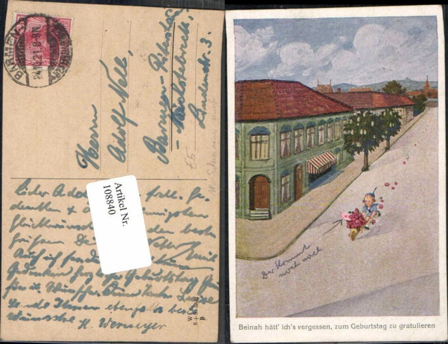 108840,Willi Scheuermann STIL Kind m. Blumen Geburtstag