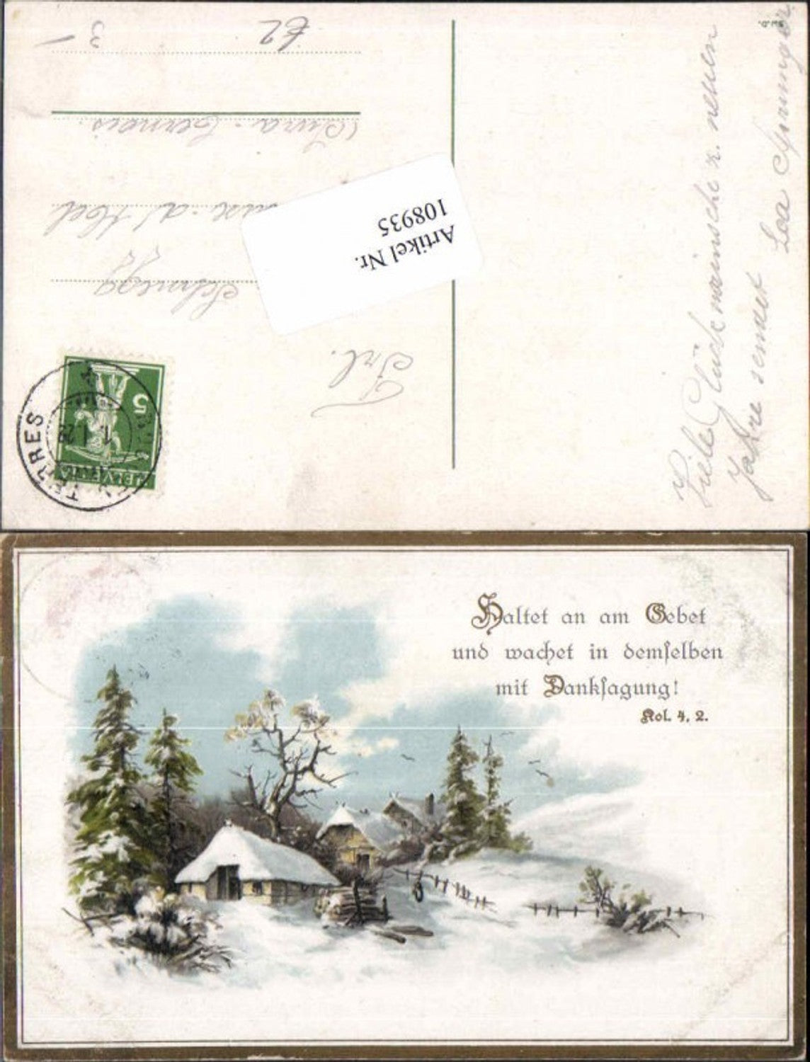 108935,Litho Winterlandschaft Haus Bäume Psalm