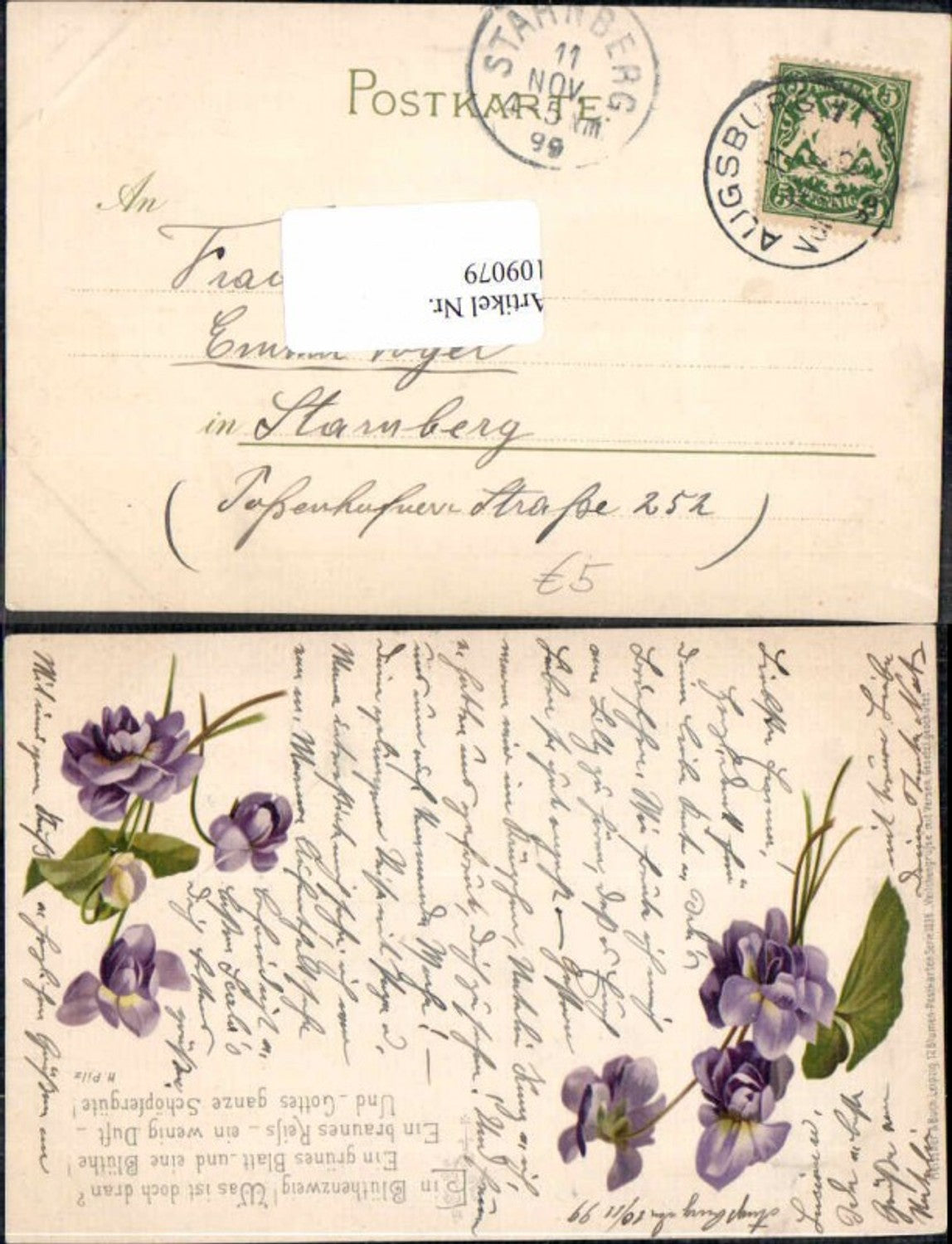 109079,Meissner & Buch 1036 Veilchengrüsse Veilchen Blumen Spruch