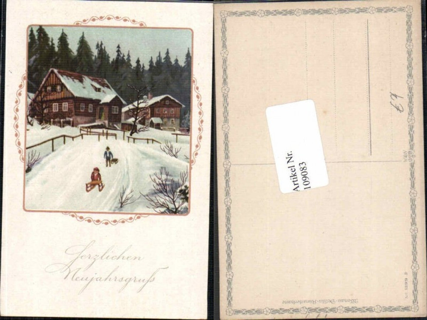 109083,Wenau Delila Künstlerkarte Kinder Rodel Schlitten Winter