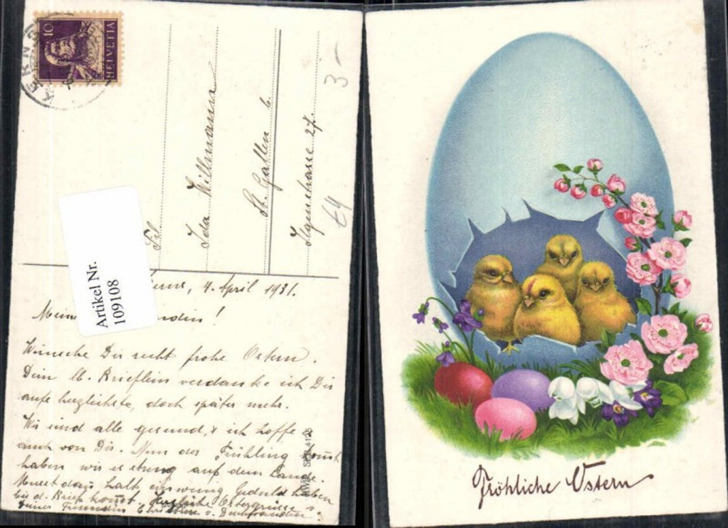 109108,HWB 4125 Ostern Küken Osterei Blumen Rosen