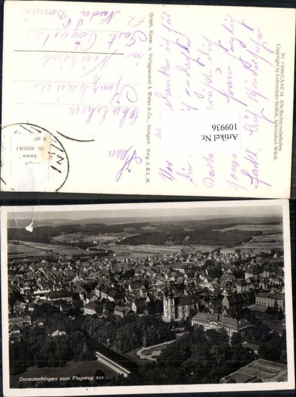 109936,Fliegeraufnahme Donaueschingen vom Flugzeug