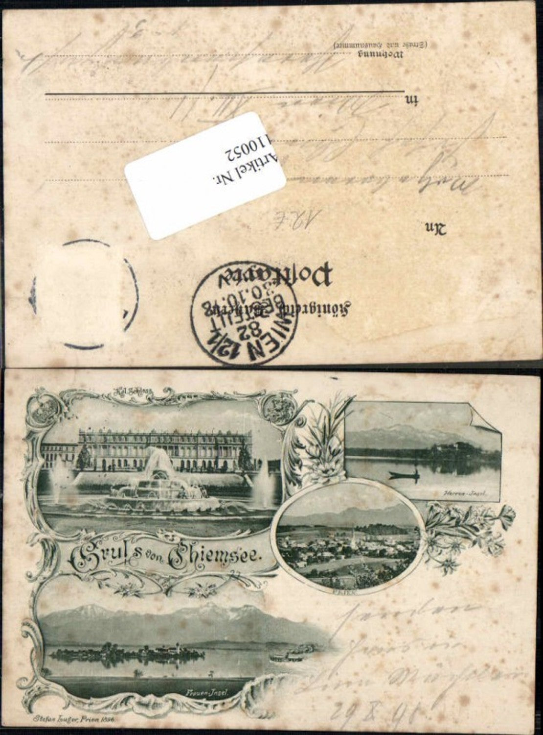 110052,Gruss vom Chiemsee Fraueninsel Schloss Priem 1897