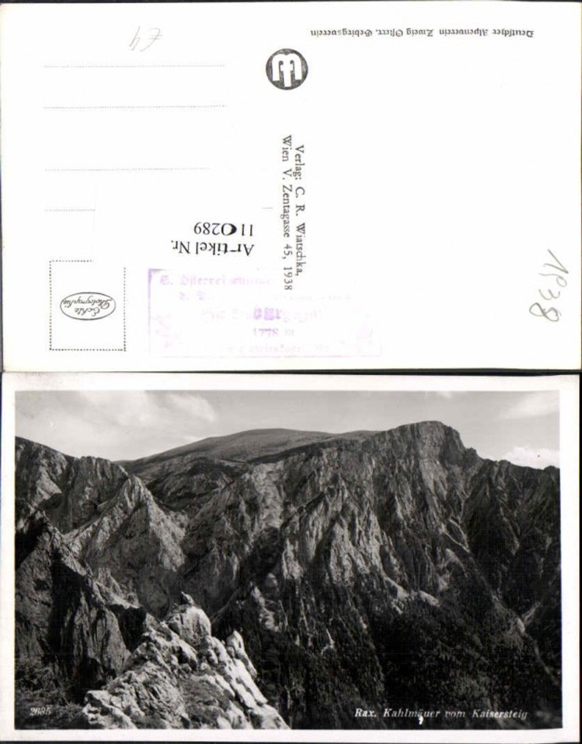 110289,Rax Kahlmäuer vom Kaisersteig Reichenau 1938