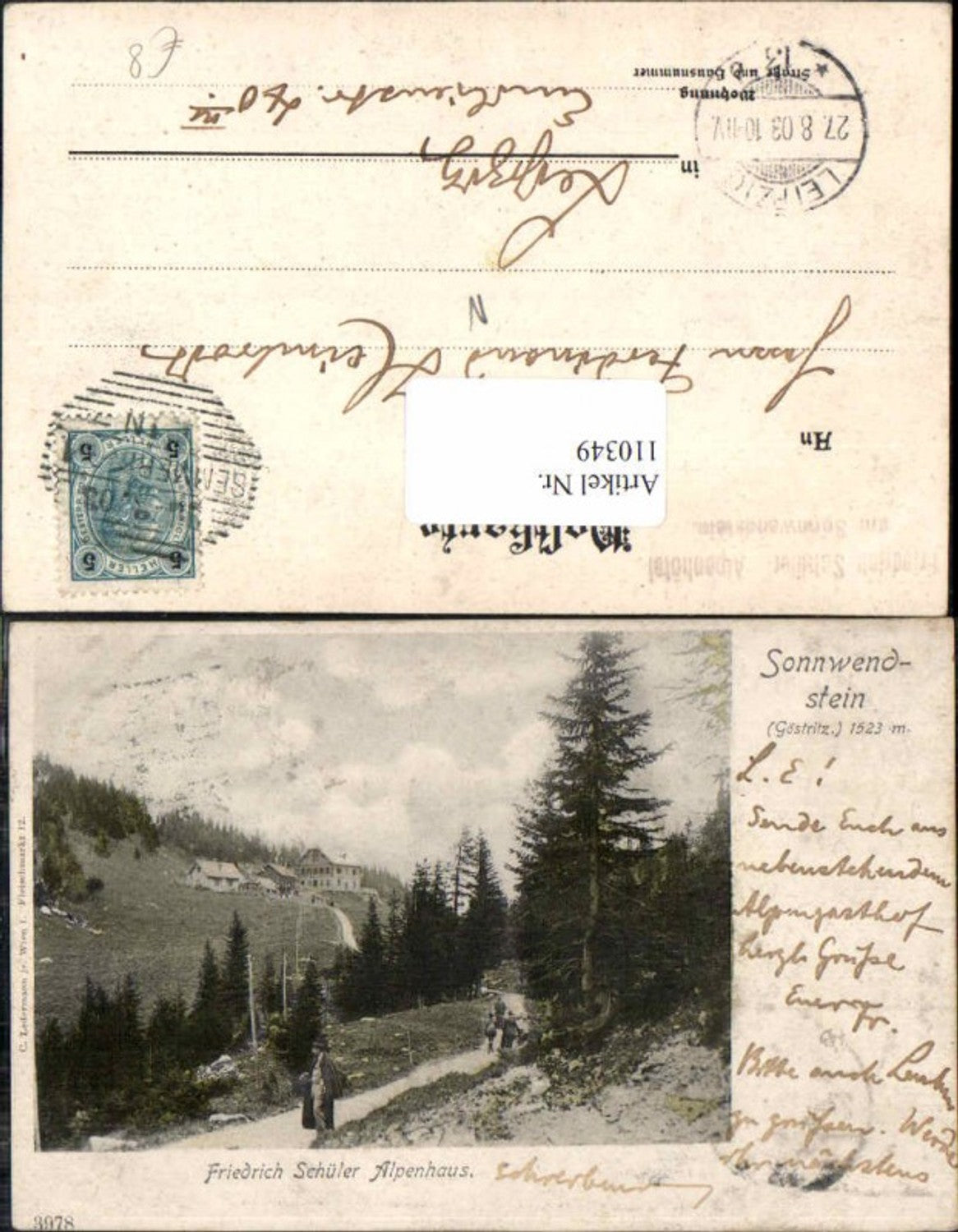 110349,Sonnwendstein Göstritz Friedrich Schüler Alpenhaus Seltene Partie 1902