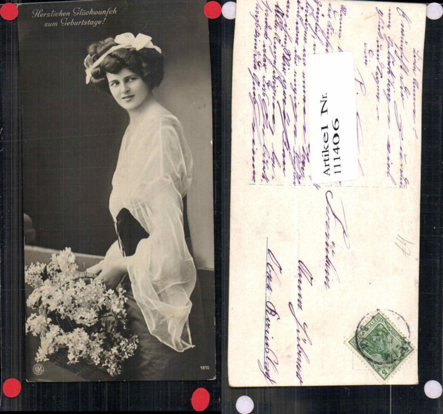 111406,NPG Schöne Frau m. Blumen Geburtstag