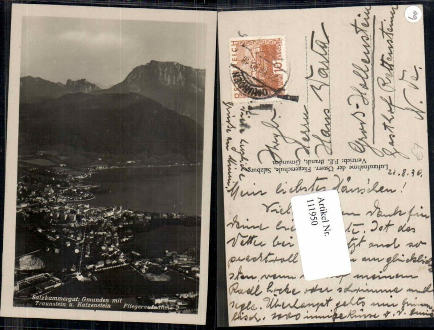 111950,Fliegeraufnahme Nr. 2 Gmunden am Traunsee Salzkammergut