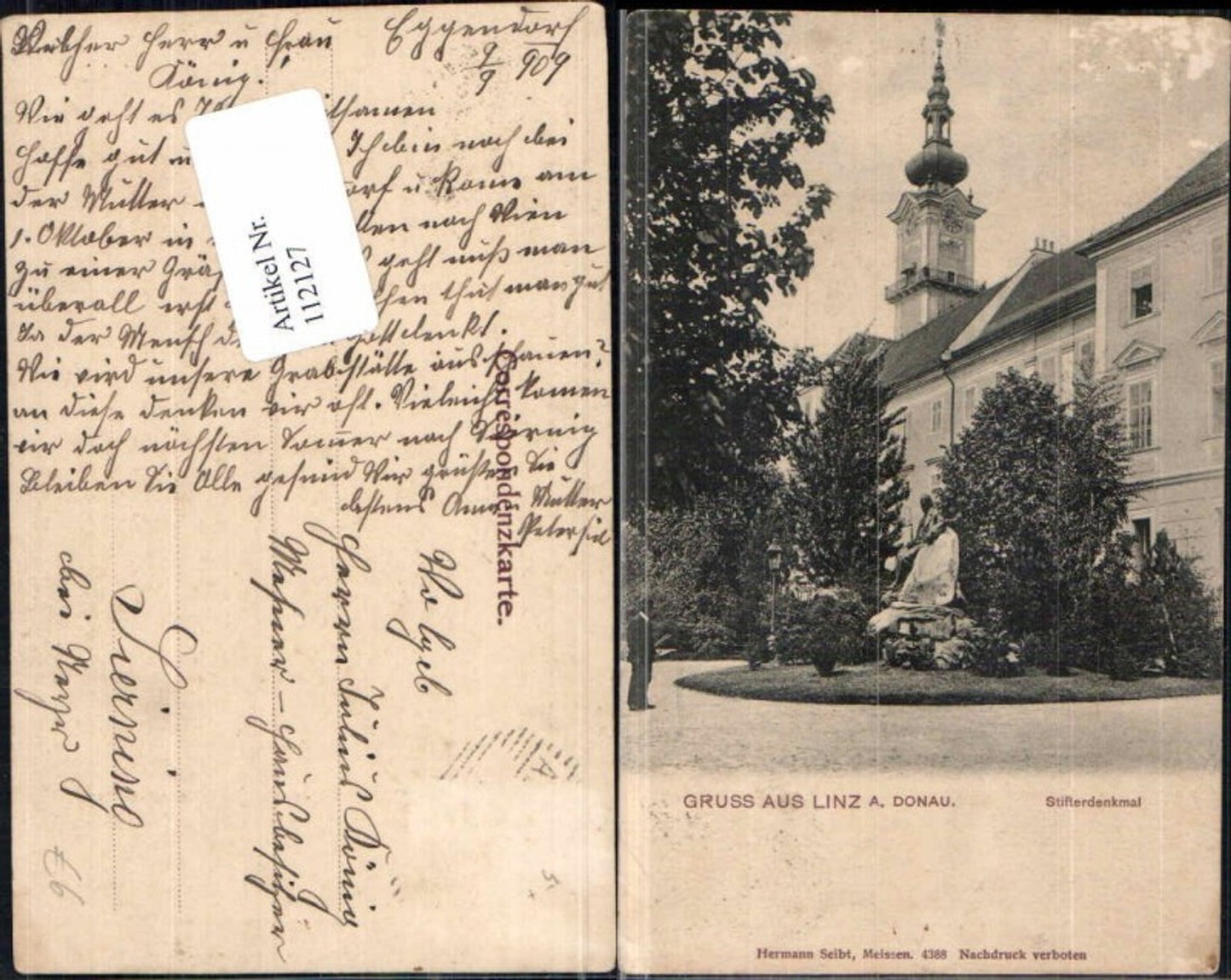 112127,Linz a.d. Donau Gruss aus Linz beim Stifter Denkmal