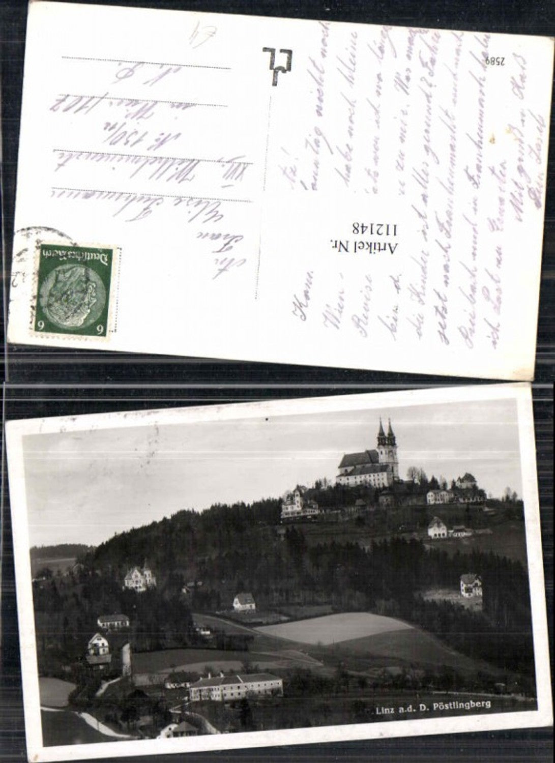 112148,Linz a.d. Donau Pöstlingberg Häuser mit Kirche 1940