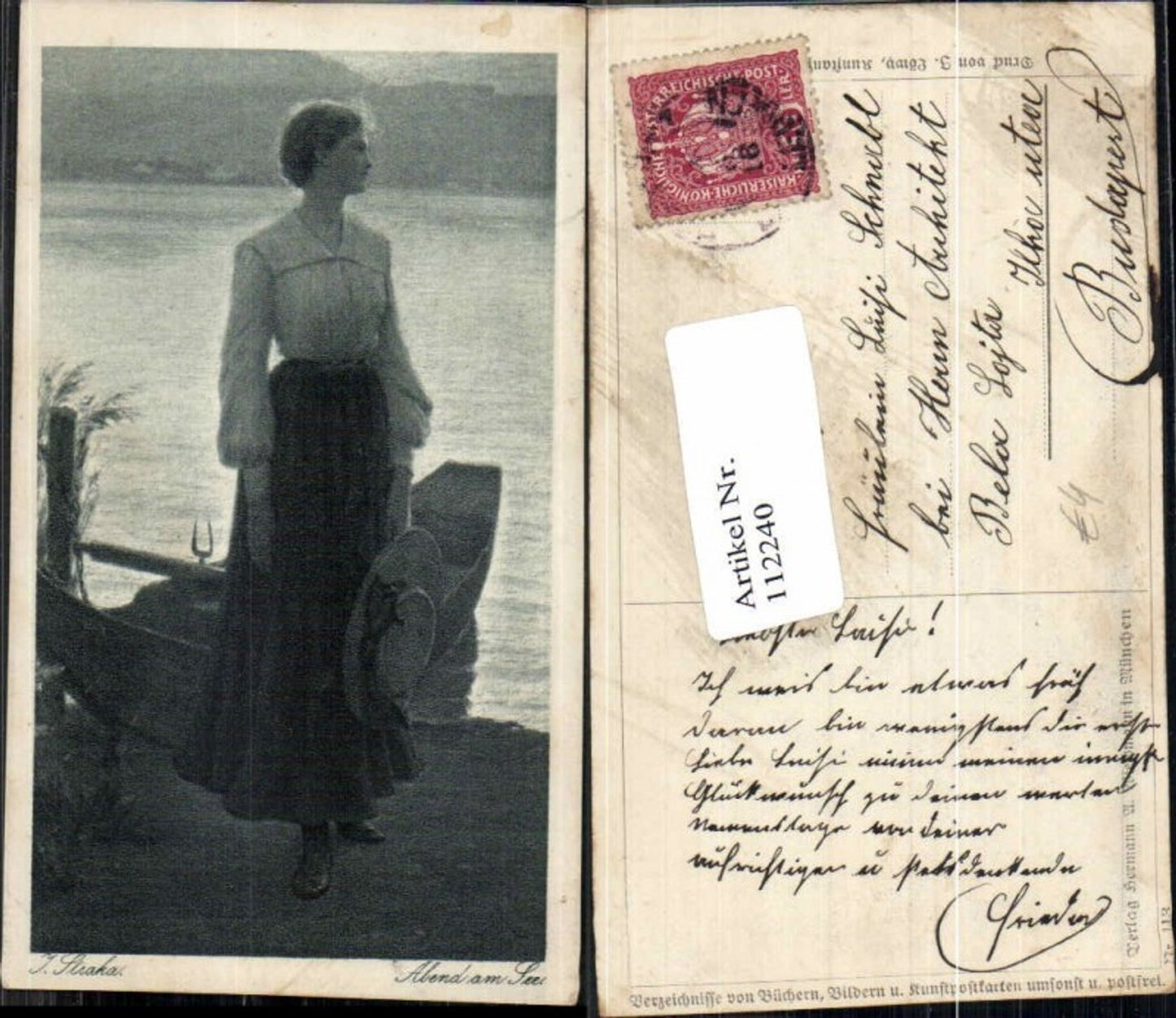 112240,J. Straka Abend am See FRau mit Hut
