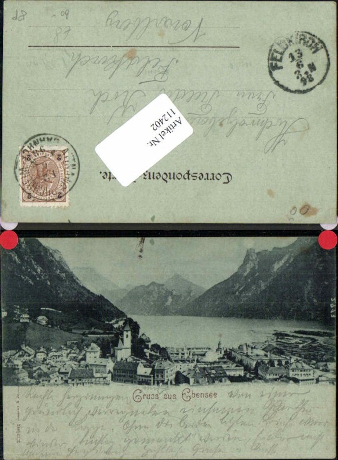 112402,Mond Litho Gruss aus Ebensee am Traunsee 1899