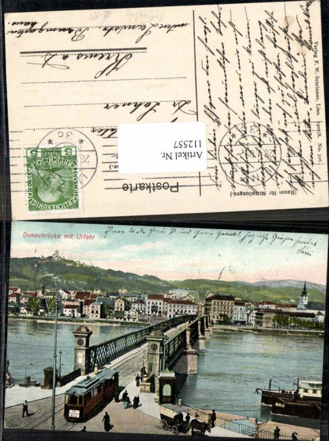 112557,Linz a.d. Donau Donaubrücke m. Urfahr Pöstlingberg Strassenbahn Kutsche