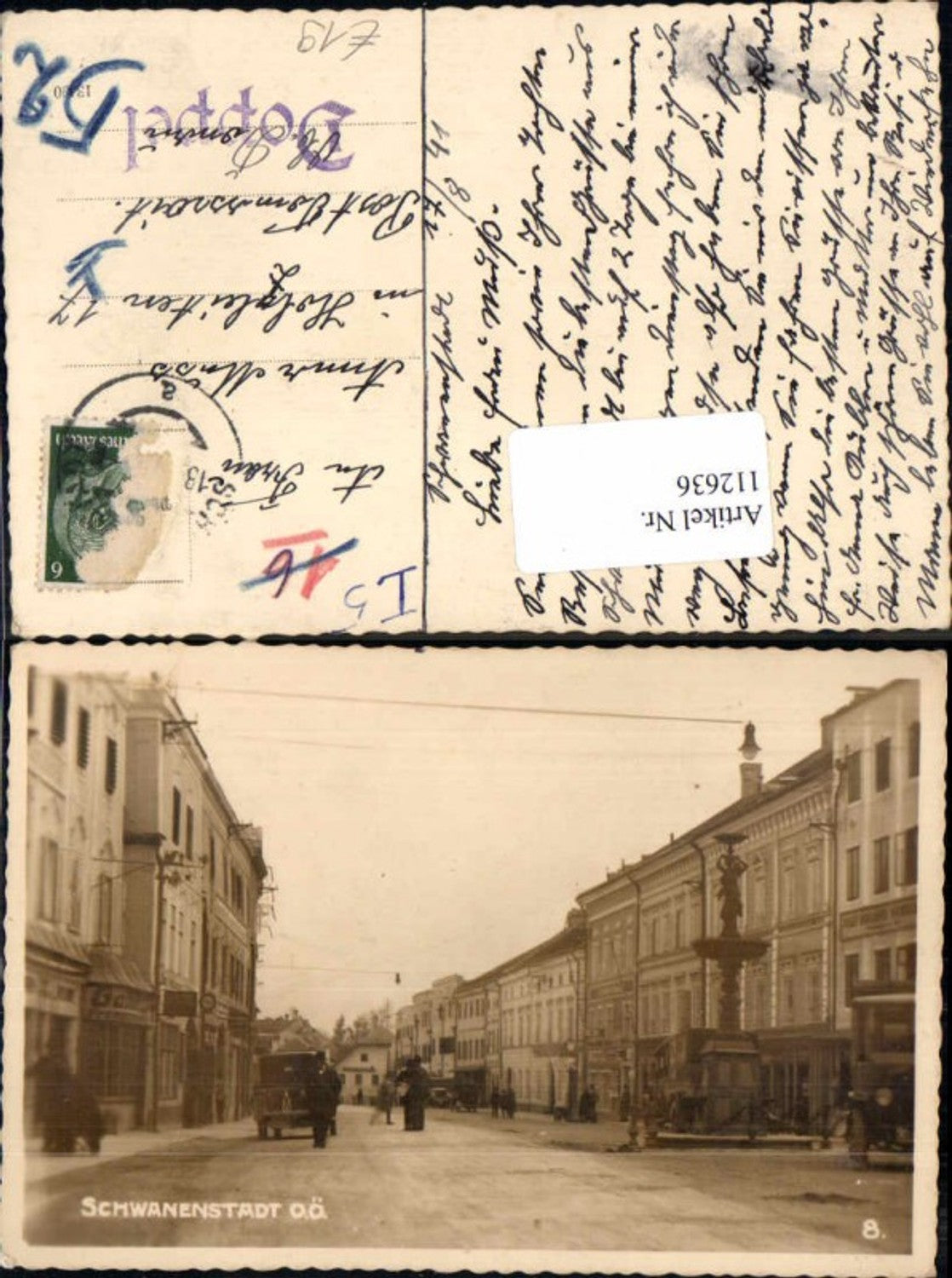 112636,Seltene Fotokarte Schwanenstadt Marktplatz Leute Geschäfte 1940