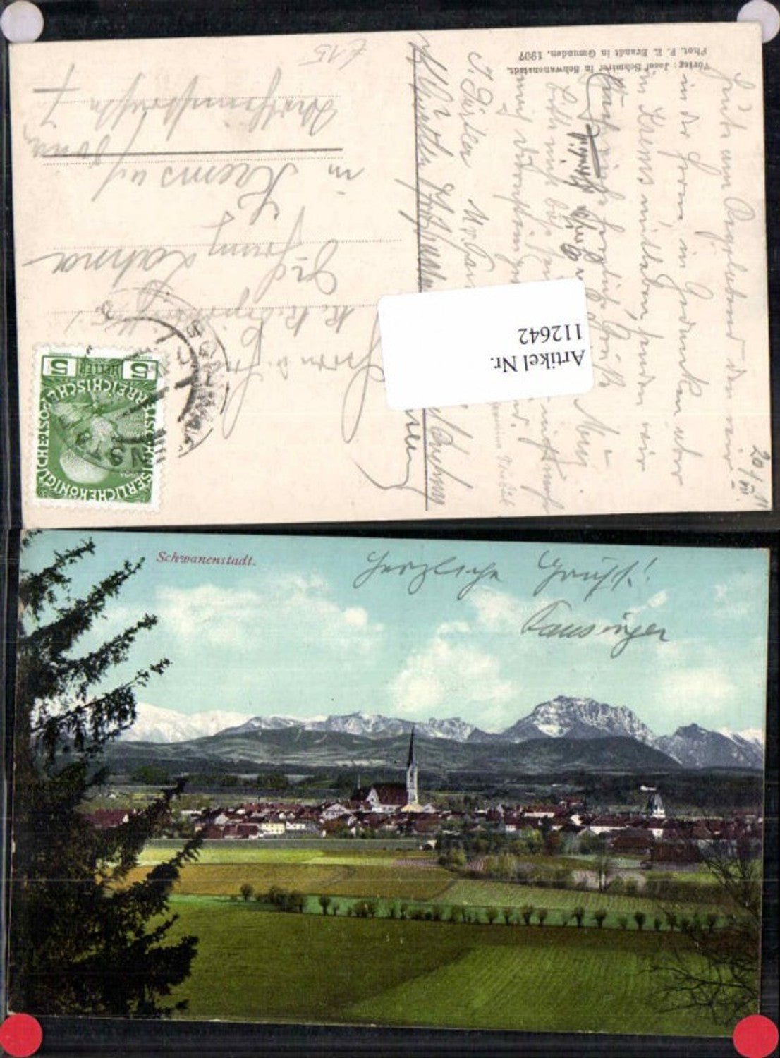 112642,Schwanenstadt Partie zum Ort m. Berge pub Brandt