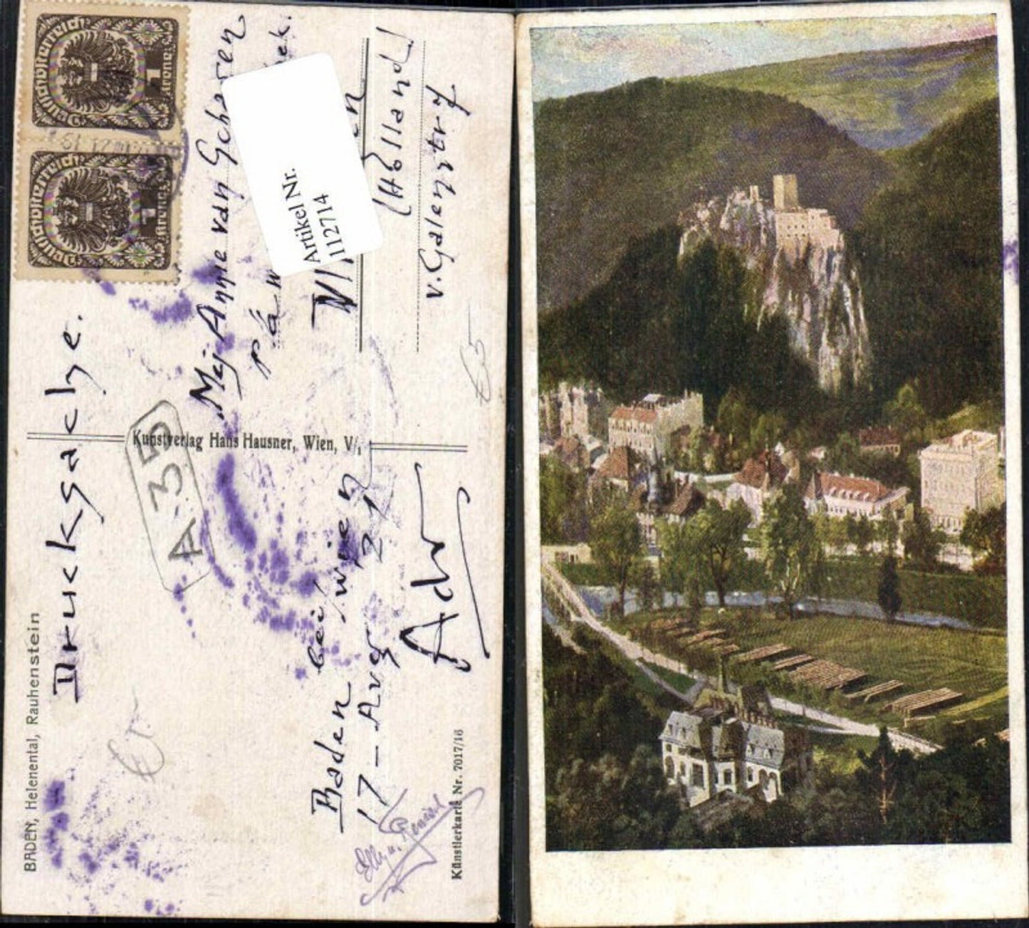 112714,Baden bei Wien Künstlerkarte Rauhenstein Helenental